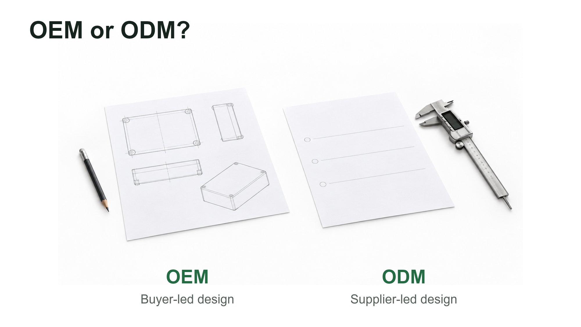Engineering drawings and a requirements sheet illustrating OEM and ODM battery project starting points