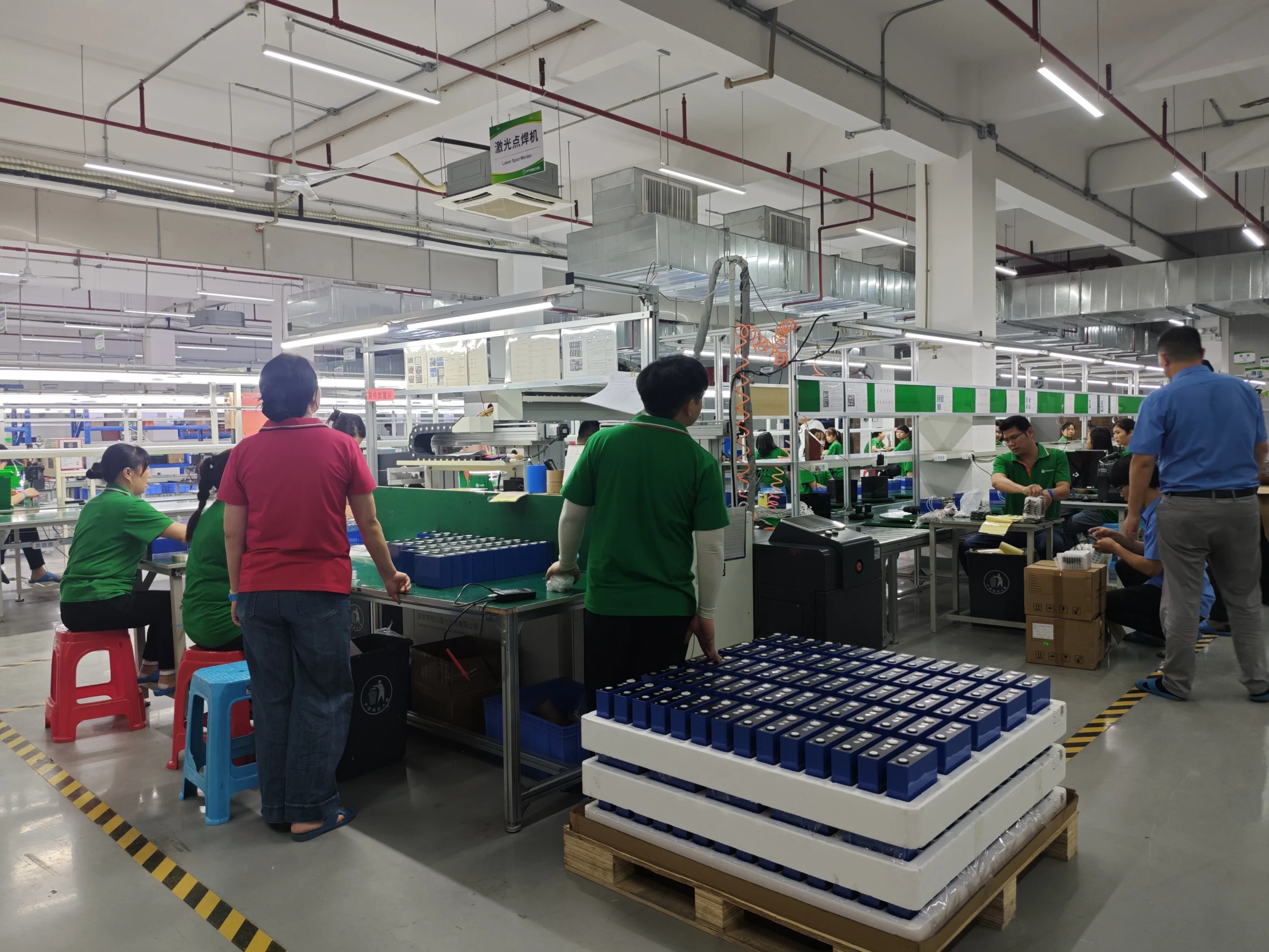Hysincere battery pack production line with staff, cell modules and assembly equipment