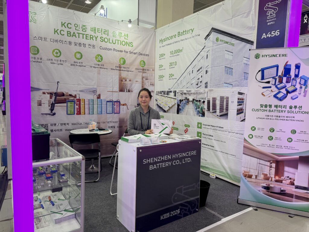 Hysincere booth A456 and battery sample display at KES 2026 in Seoul